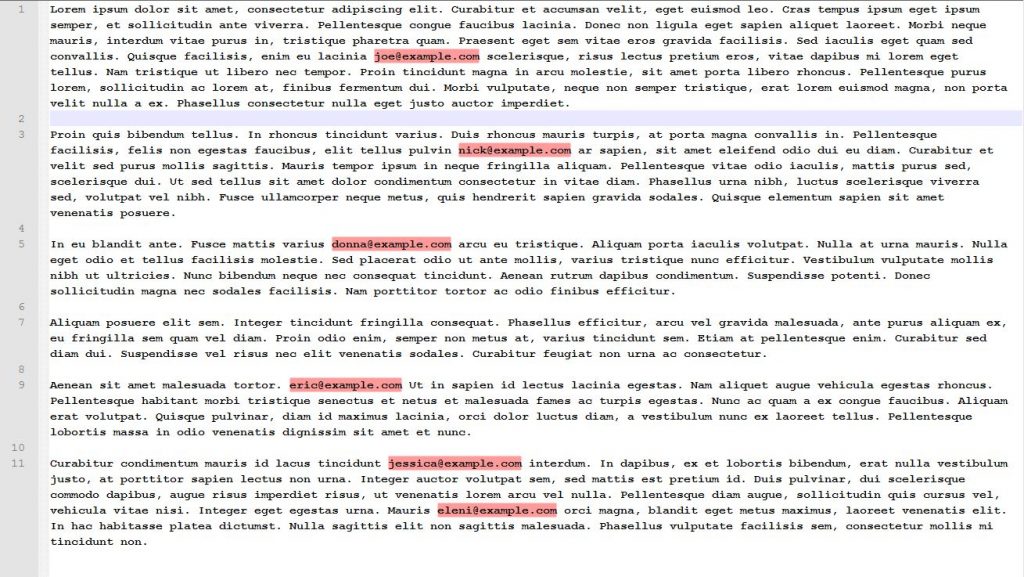 How to extract email addresses from a text file using notepad++ with no