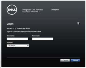 Dell iDRAC login screen